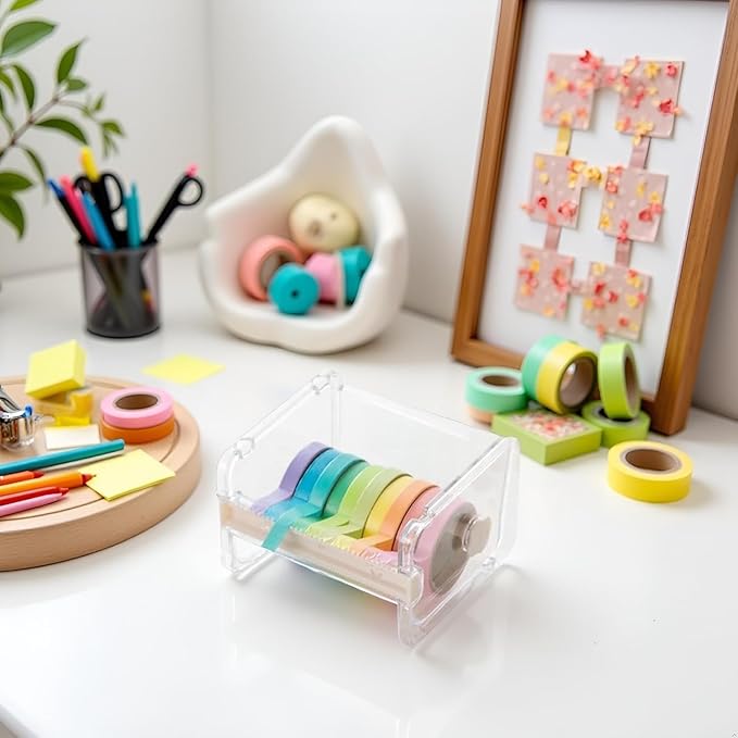 Transparent Visible Desktop Practical Washi Tape Dispenser, Packaging Tape Dispenser Cutter Roll Tape Holder Organizer, Tape Holder Tape Cutter, Sticker Roll Tape Cutter Holder(Not Include Tape)