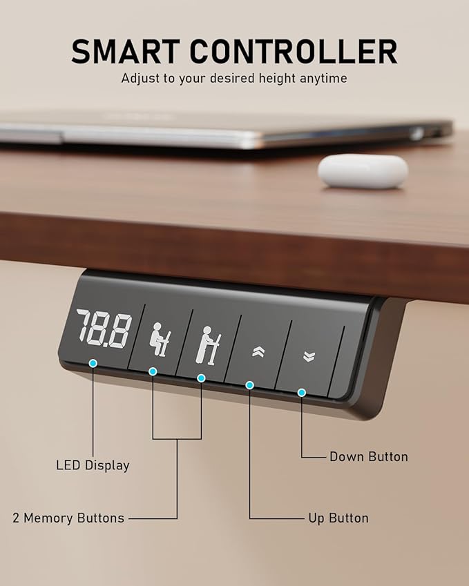 Standing Desk, Small Height Adjustable Electric Stand up Desk, 40" x 24" Sit Stand Computer Home Office Desk with Splice Board, Black Frame/Walnut Top