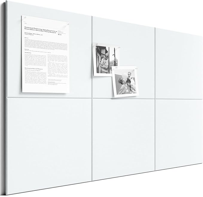 Bumusty Large Cork Board 36" x 24" Alternative - 6 Pack Felt Wall Tiles with 40 Safe Removable Adhesive Tabs, 30 Pushpins, Cork Boards for Walls Pin Board Bulletin Board Office Decor (Cold White)