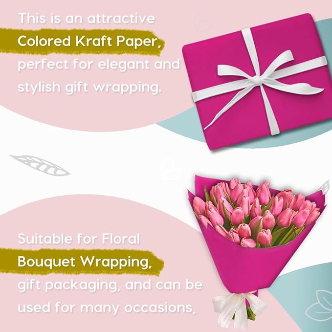 SMART&CASUAL 48" x 1,500" (125') Rose Red Kraft Craft Paper Roll for Gift Wrapping Bulletin Board Bouquet Flower Kids Art Packing Parcel Table Covering 80GSM 55LB (Rose Red, 48" x 125')