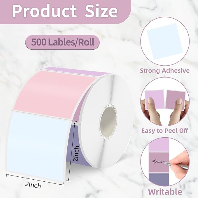 Starboling 2"x2"Square Thermal Labels,Self-Adhesive Thermal Sticker Printer Labels for Small Business,Address,Color Coding（Pink Gradient）