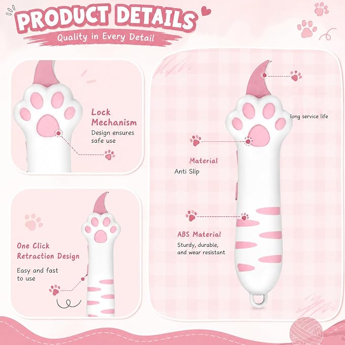 4PCS Cat Paw Box Cutter, Retractable Cat Claw Knife, Four Pack with Pink Blue Black Colors, Portable Package Opener for Unboxing and Office Use, Compact Design with Ergonomic Handle