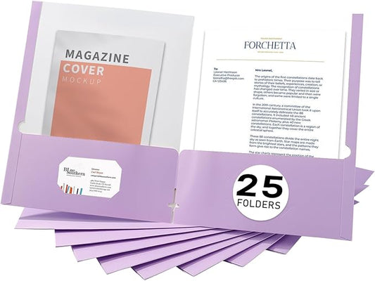 Zzrywuty File Folders with Pockets Letter Size,25-Pack Paper Folders with Card Slot,Purple Two Pocket Folders for School Students,Businessmen,Home and Office Workers