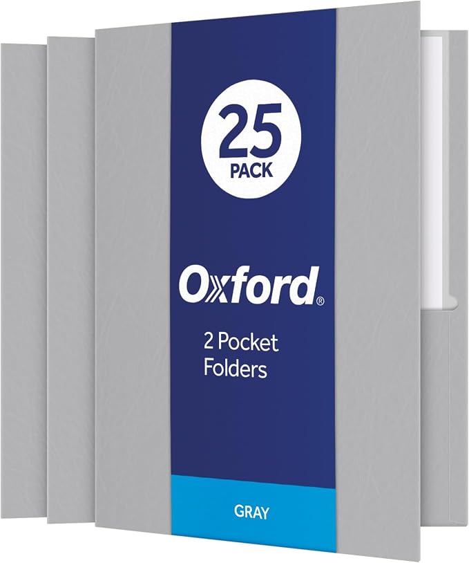 Oxford Twin-Pocket Folders,Textured Paper,Letter Size,Gray,Holds 100 Sheets,Box of 25 (57505EE),(Pack of 5)
