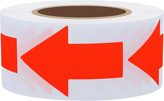 Hybsk Arrow Stickers Bright Eye-Catching Versatile Arrow Signs for Office Marking Plans Total 500 Labels Per Roll (Fluorescence Red)