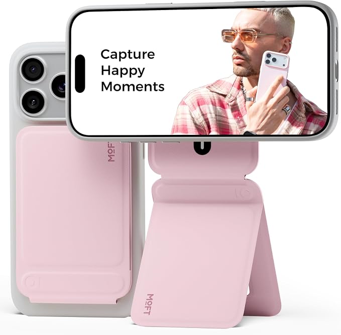 MOFT Phone Tripod Stand, Portable Selfie Stick for iPhone, Mulit-Angle | Pocket Size | Strong Magnets l MOVAS Leather | Magsafe Compatible | Easy to Charge | Stylish |For Content Creators