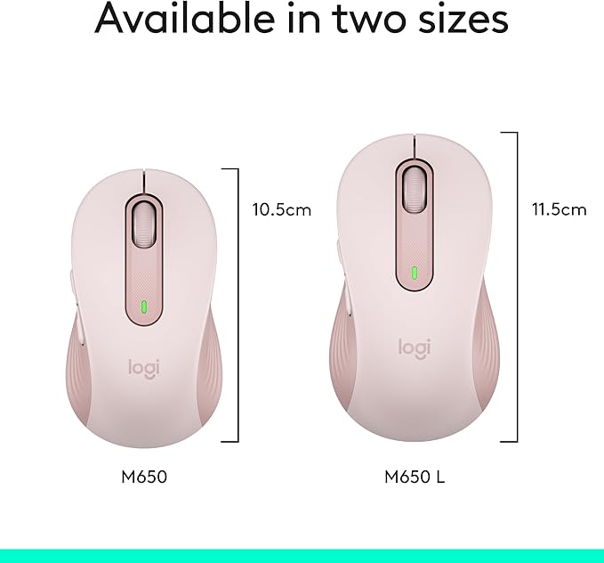 Logitech Signature M650 Wireless Mouse - for Small to Medium Sized Hands, 2-Year Battery, Silent Clicks, Customizable Side Buttons, Bluetooth, for PC/Mac/Multi-Device/Chromebook - Rose