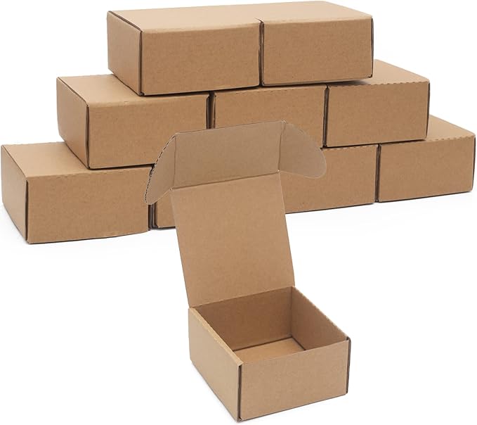 10 Pack Small Shipping Boxes 4x4x2'' (Inner Size) Corrugated Small Cardboard Boxes for Shipping, Recyclable Packaging Boxes for Business, Mailer, Gift Packing, Crafts Packing, Jewelry Boxes, Brown