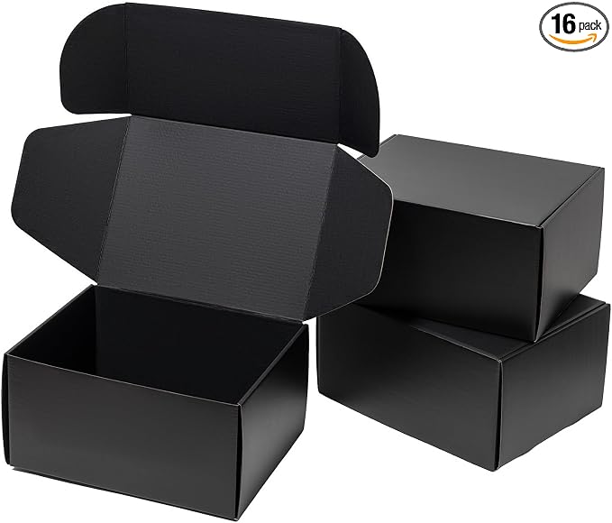 Timirog Black Shipping Boxes 12x9x6 Inches 16 Pack Corrugated Cardboard | Mailing Box for Small Business, Tab Locking Literature Mailer Packaging Supplies for Packing Shoes Clothes Gifts