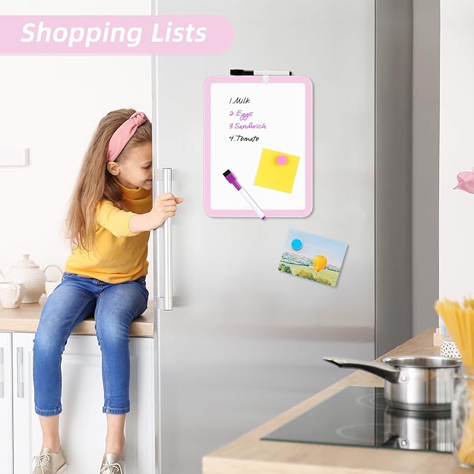 VUSIGN Small White Board Dry Erase, 8.5'' x 11'' Magnetic Dry Erase Board, Mini Whiteboard with Markers for Students, Fridge, Wall, Locker, Pink (Pack of 3)