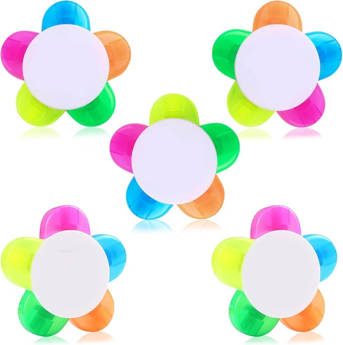 MultiColor Highlighters for Kids, 5-in-1 Petals Flower Shape Highlighter Pens, Fun & Cute Cartoon Markers, Fluorescent Watercolor Set for Arts Crafts, School Supplies & Childrens Toy Gifts