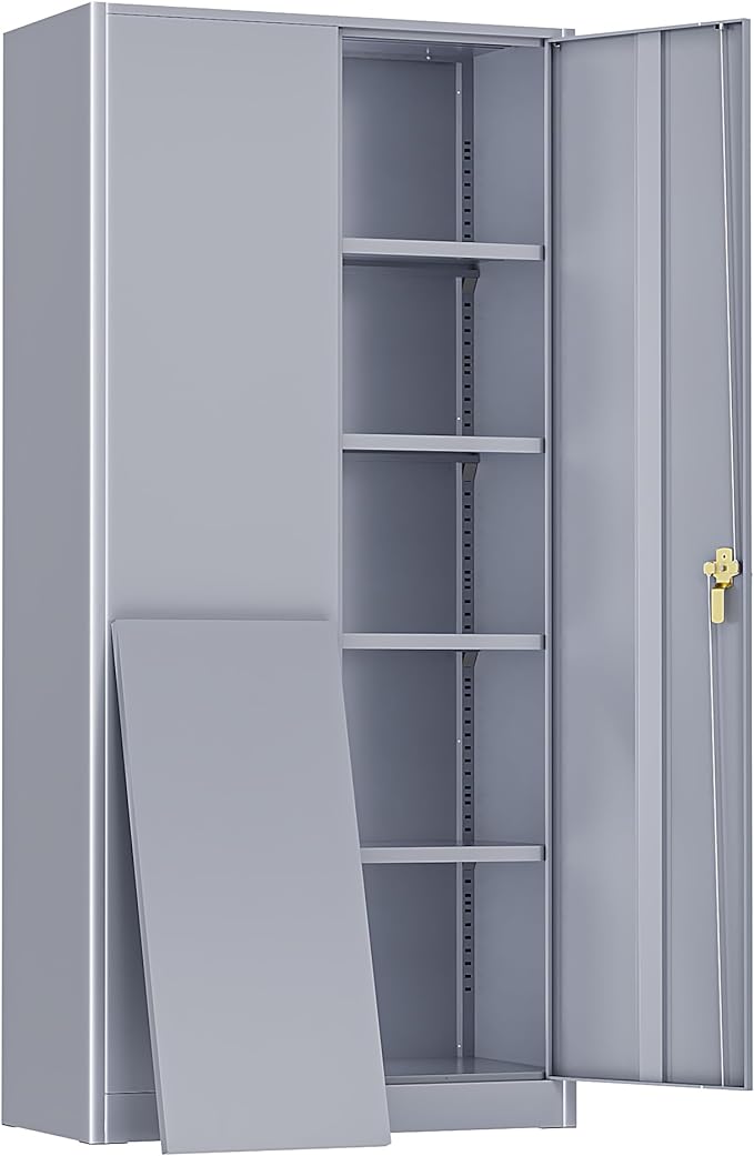 Greenvelly Metal Storage Cabinet, 72" Lockable Metal Garage Storage Cabinet with Doors and 4 Adjustable Shelves, Locking Steel Cabinet for Home Office, Garage, Shop, School (Dark Grey 36" W x 18" D)