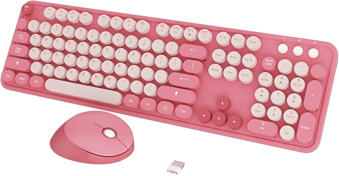 Colorful Wireless Keyboard and Mouse for PC Laptop | Cute Colorful Typewriter Retro Round Keyboard and mouse for PC Laptop