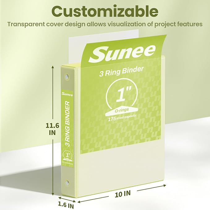 SUNEE 3 Ring Binder 1 Inch 2 Pack, Clear View Binder Three Ring PVC-Free (Fit 8.5x11 Inches) for School or Office Supplies, Yellow