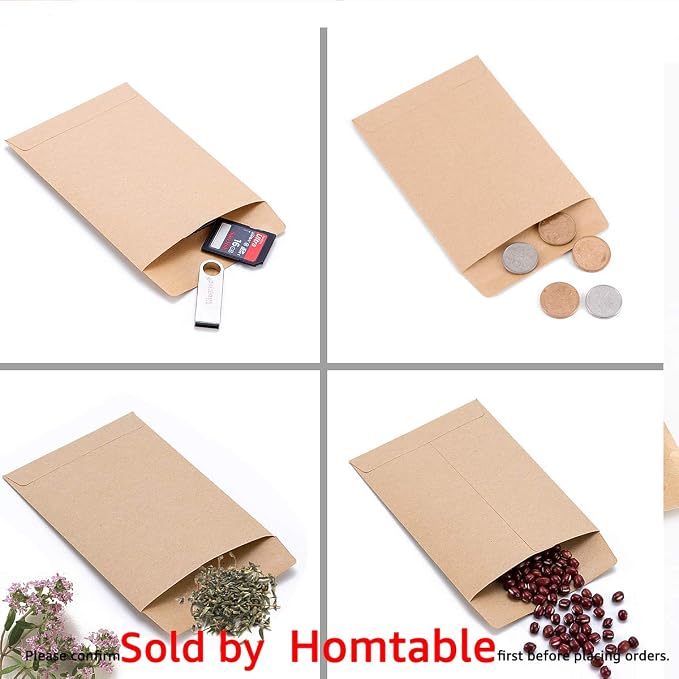 100 Pack Small Coin Envelopes Self-Adhesive Kraft Paper 2.25"×3.5" | Seed Envelopes, Mini Parts Storage, For Garden, Office or Wedding Gift