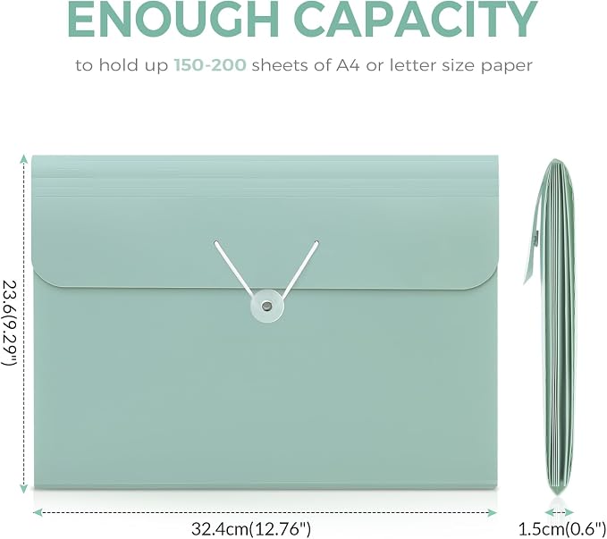 SKYDUE Accordion File Organizer, Expanding File Folder with 7 Pockets, Portable Receipt Paper Bill Document Organizer, Letter/A4 Size Filing Folder School Office Supplies, TurquoiseGreen