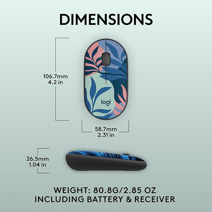 Logitech M340 Wireless Mouse with Limited Edition Prints, USB Receiver and Silent Clicks, Portable Wireless Mouse for Laptop, PC, Windows, Chrome, Surface – Floral Leaves