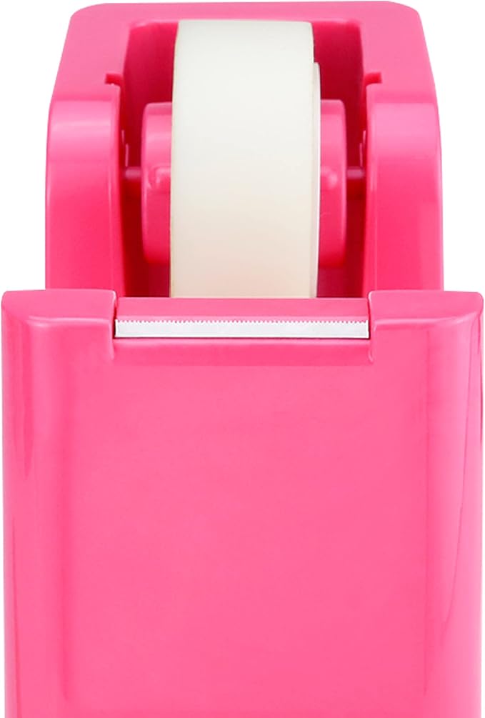 ABEL SimpleWork Desktop Tape Dispenser, Pink, 1 in Core, Non-Skid Weighted Base, Tape Cutter for Office, Home, School, and Crafts