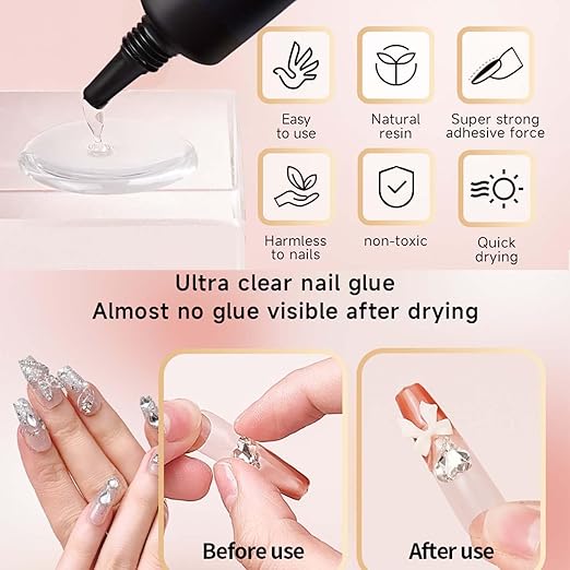 Super Strong Nail Glue for Acrylic Press-On Nails - No UV Light Needed, Fast-Drying, Professional Durable & Water-Resistant Nails Glue, Long-Lasting Semi-Solid