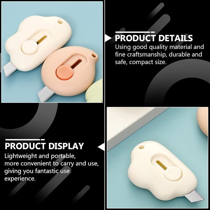 DOITOOL Mini Art Knife 3-Pack Retractable Utility Cutter with Cloud Shape Design Compact Letter Opener Safety Box Cutter for Office and Home Use