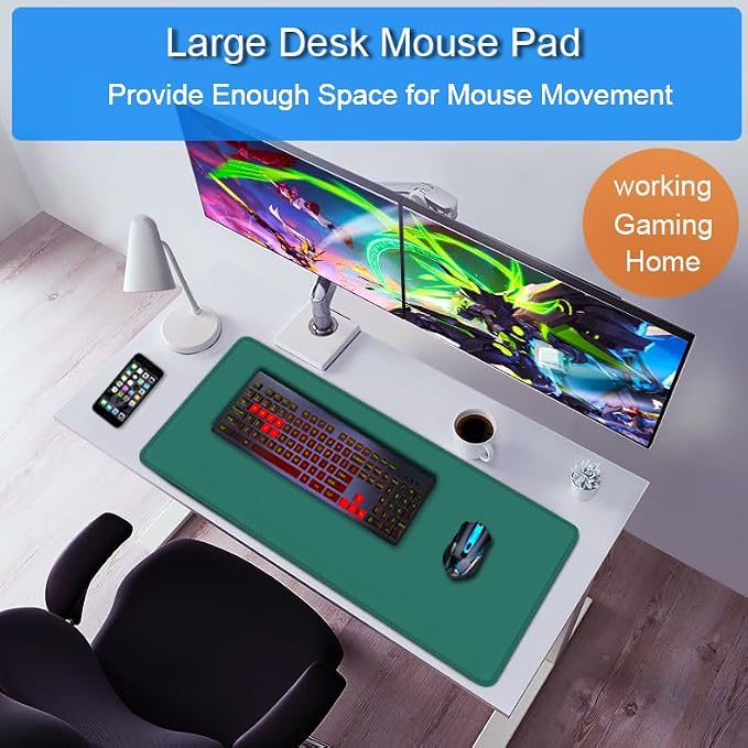 Mouse Pad Large, 31.5x15.7 inch Gaming Computer Keyboard Mouse Mat, Water Resist Non-Slip Mousepad Rubber Base Long XXL Mouse Pad for Work & Gaming, Office & Home, Green