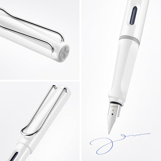 LAMY safari white - Fountain Pen with ergonomic grip & polished steel nib in size M - ideal for any Writing & Calligraphy - including LAMY T 10 blue cartridge - Right-Handed