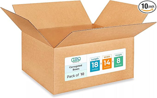 Medium Shipping & Moving Boxes 18x14x8 inches (10-Pack) - Extra Strength 200 lb vs Regular - USA-Made Corrugated Boxes for Packaging - Packing and Moving Box - Square Box by IDL Packaging