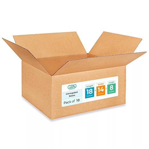 Medium Shipping & Moving Boxes 18x14x8 inches (10-Pack) - Extra Strength 200 lb vs Regular - Corrugated Boxes for Packaging, Made in USA - Packing and Moving Box - Square Box by IDL Packaging | Extra Strength 200 lb vs Regular - Corrugated Boxes for Pa...