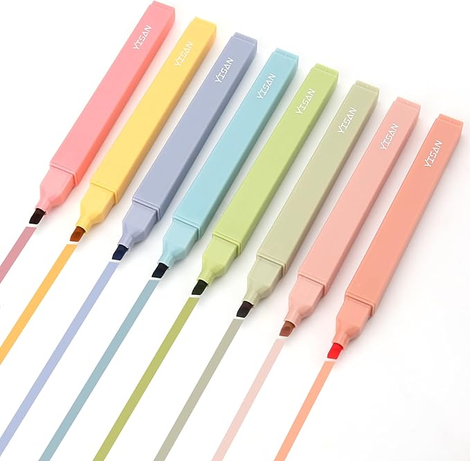 YISAN Highlighters Assorted Colors No Bleed,Book Pastel Highlighters Bible Pens,Soft Tip for Journal,Aesthetic,Vintage,70979