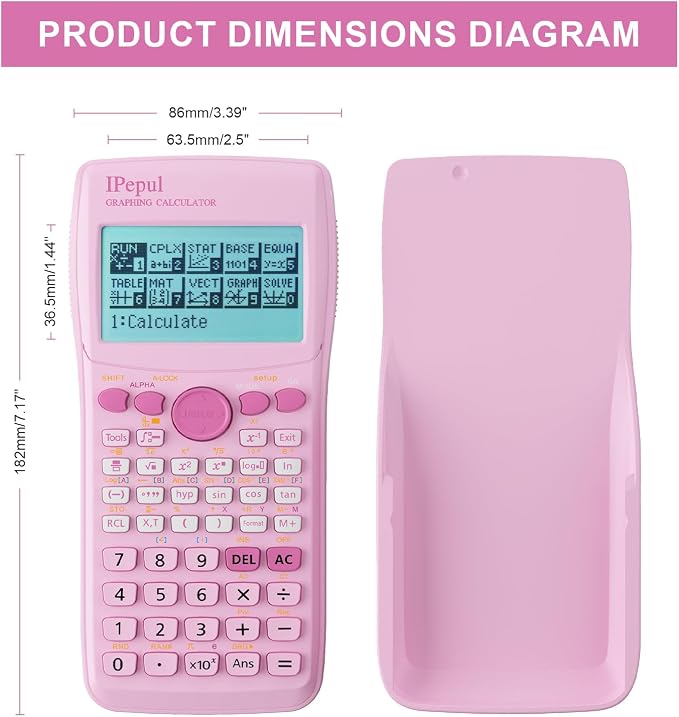 Pink Scientific Calculators with Graphing Functions, IPepul 10 Modes Math Calculator for High School and College Students, Teachers, Office, Algebra, Geometry, Statistics, Pink School Supplies
