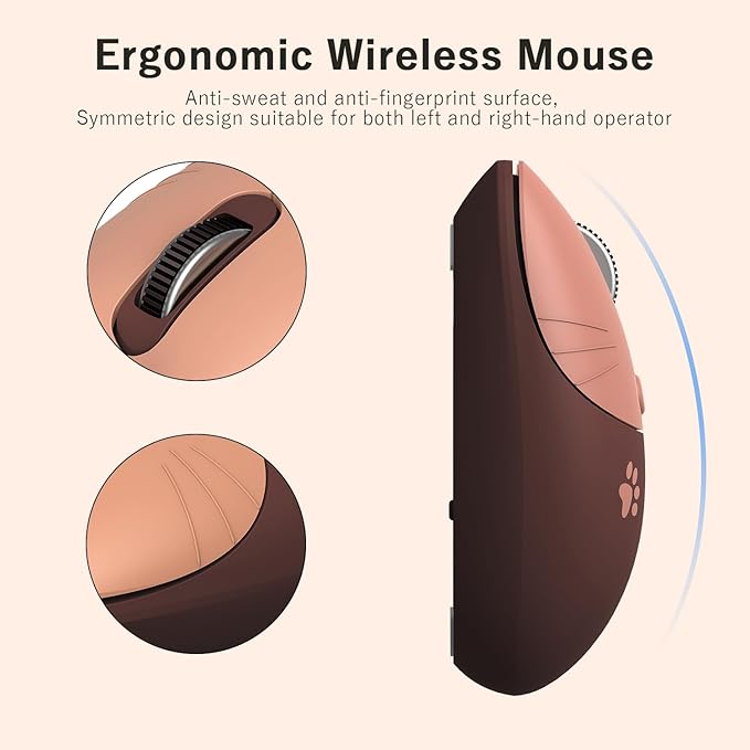 Cute Cat Wireless Mouse, 2.4GHz Wireless Silent Mouse, USB Receiver Plug and Play, 3 Adjustable DPI, Compatible with Notebook, PC, Laptop, Computer- Coffee Colorful