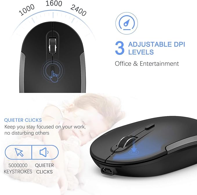 Vssoplor Wireless Keyboard and Mouse, Rechargeable Ultra Slim, Dark Gray | Quiet Full-Size Keyboard and Mouse Combo Set, for Laptop, PC, Notebook, Desktop, 2.4GHz Stable Connection, for Office/Home