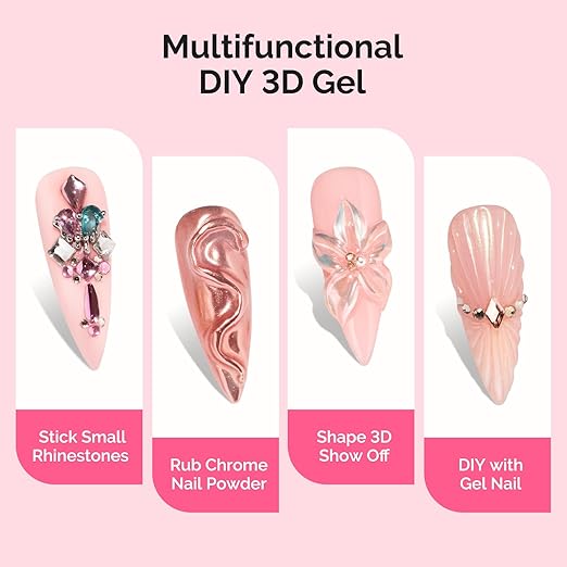 MelodySusie 3D Gel Nail Art, Clear Sculpting Gel No Wipe Nail Art Gel for Molding, Painting, Chrome Powder & Rhinestone Glue, UV/LED Cured 3D Nail Design 15g