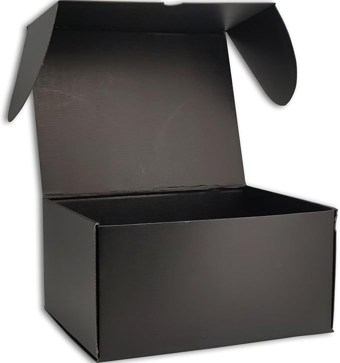 12x8x6 Shipping Boxes Black Mailer Corrugated Cardboard Box Set of 15 | for Packaging, Literature, Packing, Mailing, Storage, Small Business, Moving, Gift, Supplies, Quick Fold, Tab Locking