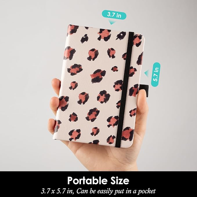 Pocket Journal Notebook for Women Girls, 3 Pack Small Mini Notebook Journals with Pen, A6 (3.7" x 5.7") Leopard Cover Lined Notepad with 100GSM Thick Paper, Office Home School Supplies