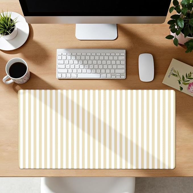 Butter Cream Striped Desk Mat Cute Pastel XXL Large Gaming Mouse Pad Desk Pad Kawaii Aesthetic Home Office Decor Cozy Keyboard Laptop Computer Mat