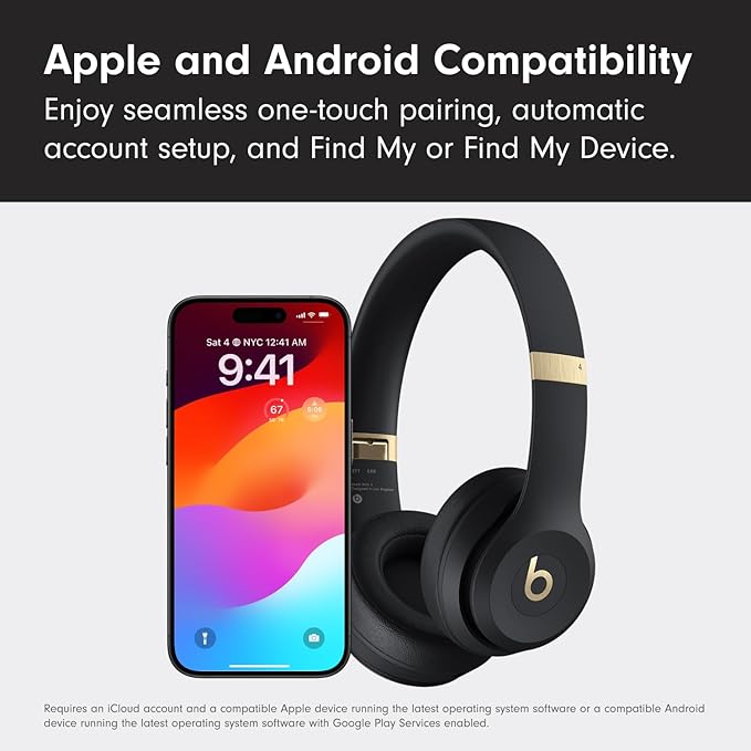 Beats Solo 4 - Wireless On-Ear Bluetooth Headphones, Up to 50-Hour Battery Life, Ultra-Lightweight Comfort, Powerful and Balanced Sound, Apple & Android Compatible - Black & Gold