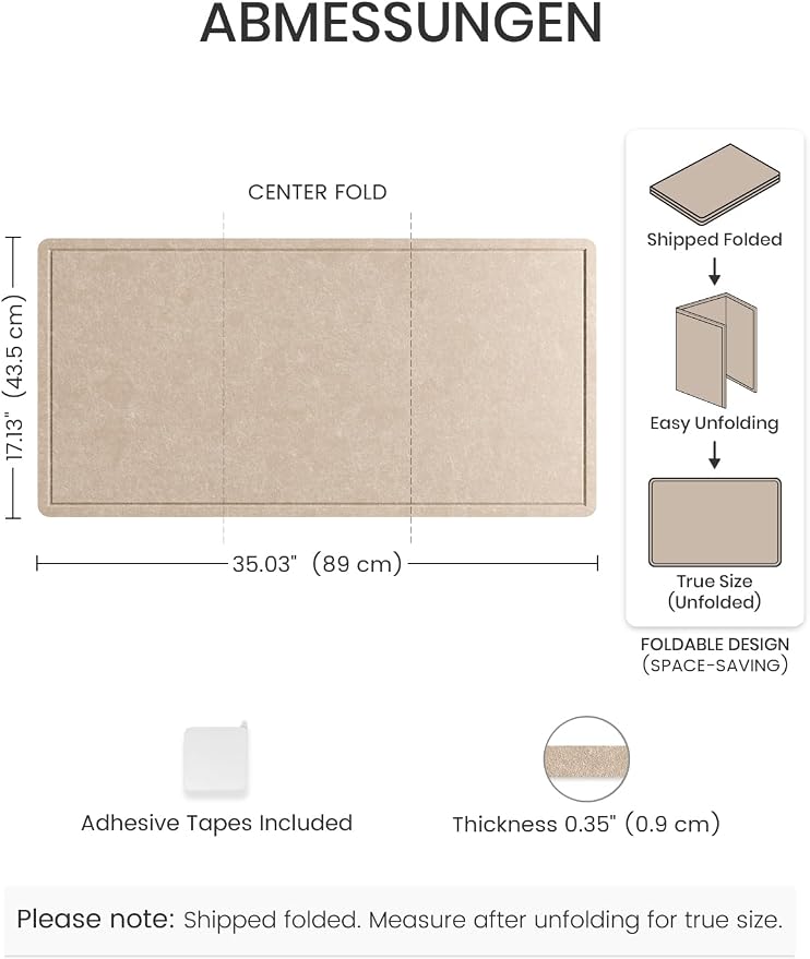 Fluxynara 35" x 17.1" Bulletin Board, Taupe | Cork Board Alternative with 12 Removable Adhesive Tabs, Foldable Felt Pin Board for Home, Office, Classroom & Dorm