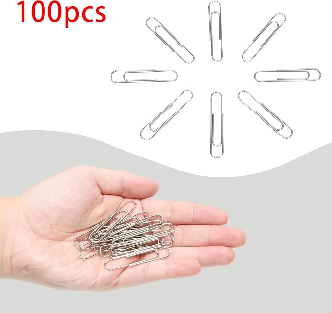 100 Pcs Silver Paper Clips, 2 Inch (50mm) Colorful Paperclips | Reusable Big Paperclips, Colored Jumbo Paper Clips, Rust Proof, for Office, School, DIY, Bookmarks and Document Organization
