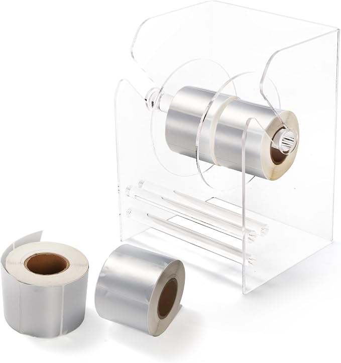 Lawei Adjustable Label Dispenser, 3 Disks Acrylic Label Dispenser Sticker Roll Holder, Transparent Tape Label Holder Rolls Organizer, Individual Sticker Stand Label Holders for Office Home Desktop