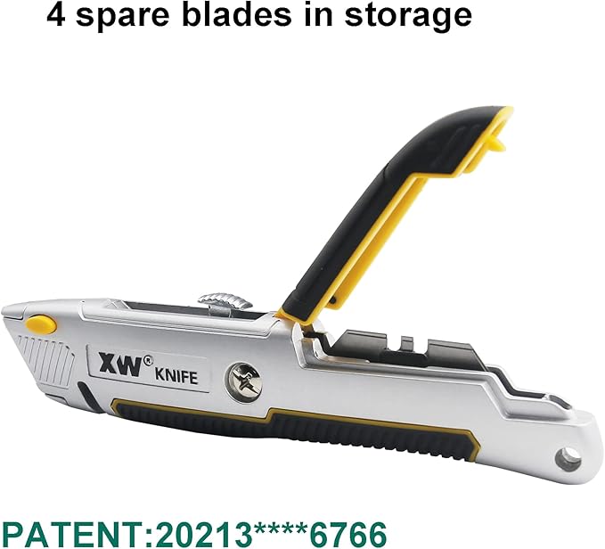 XW Retractable Utility Knife, Heavy Duty Zinc Alloy Box Cutter with Total 10 PCS Blades, 2-Pack