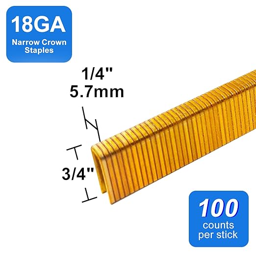 18 Gauge 1/4" Narrow Crown Staples, Galvanized Upholstery Staples for 18 GA Pneumatic or Electric Stapler or Staple Gun (3/4"-3000 PCS)