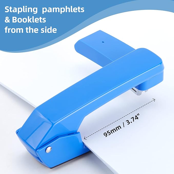 Deli/EZWORK Swing-Arm Swivel Stapler, 25 Sheets Capacity, 360 Degree Rotate Desk Staplers with 1000 Staples for Booklet or Book Binding, Blue