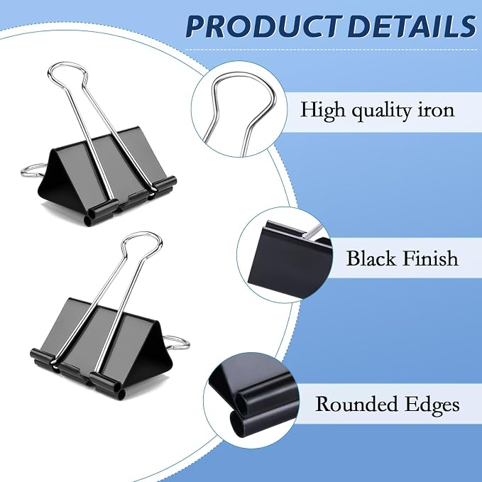 72Pack Medium Binder Clips,1inch Black Paper Clips Metal Bulk Clip | Office Clips with Storage Container for Office, Home, School,Documents, Files,Desk Organization