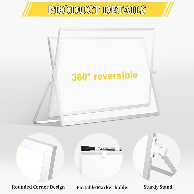 Double-Sided Magnetic White Board with Stand, 16" x 12" | Dry Erase Board with Stand, Desktop Whiteboard Easel , Portable Small White board dry erase for Drawing, Office, Home