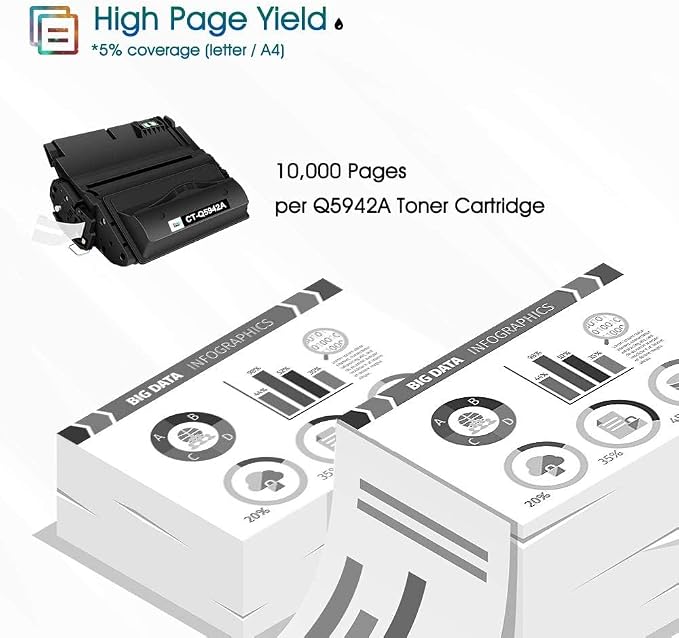 Q5942A 42A Black Toner Cartridge 1-Pack for HP 42X Q5942X Q1338A Q1338X | Compatible for HP 38A 38X Q1338A LaserJet 4250 4200 4350 4300 4250N 4240 4350N 4250TN 4250DTN 4350DTN 4350TN Printer Ink