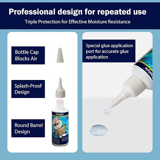 Eastyle Super Glue Gel Clear: 2oz/60ml Large Capacity, Strong All Purpose Adhesive for Plastic Metal Wood Rubber, Waterproof Flexible Non-Yellowing, Instant Bond for Home Repair Crafts, 1 Pack