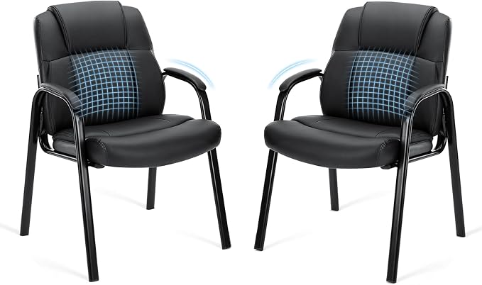 OLIXIS Office Waiting Room Chairs Set of 2, Stationary Side Guest Chair | PU Leather, Comfy Padded Arms, Fit Home Conference Meeting Lobby Area, Medical Clinic Church