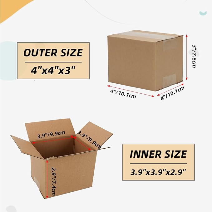 ZBEIVAN Shipping Boxes Mailers 4x4x3 inches Corrugated Cardboard Small Packing Kraft Moving Mailing Box, Pack of 40