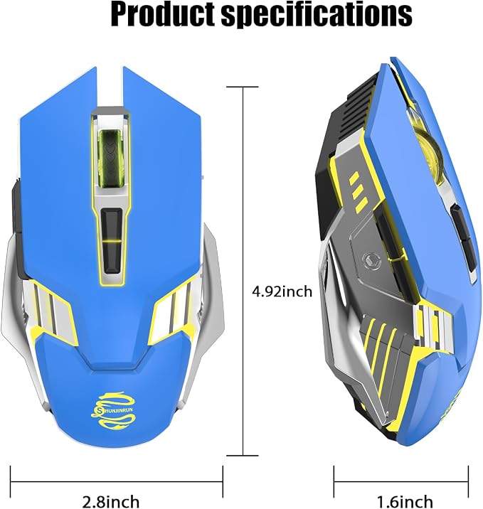 3-Mode RGB Silent Rechargeable Wireless Gaming Mouse Blue | BT5.0/BT3.0+2.4G connection, RGB backlight & quiet click, for gaming office, compatible with Laptop, PC, Mac, iPad & Tablet